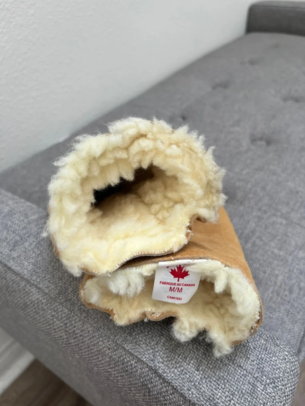 Women's Shearling-Lined Faux Suede Mittens in Camel